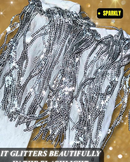 Sequin Fringe Gloves,Fingerless Lace Arm Sleeves For Women,Sparkly Rave Party Costume Fits US 0-8