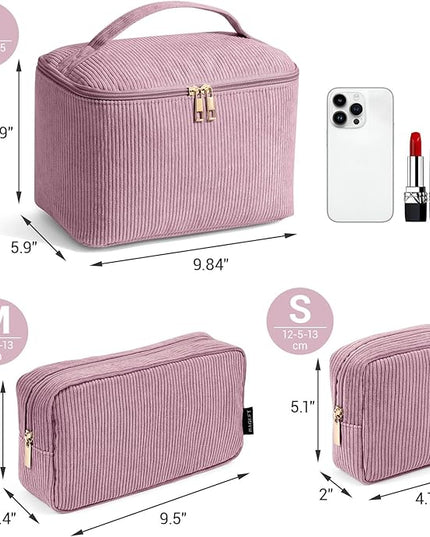 MAGEFY Small Makeup Bag for Purse Mini Cosmetics Bag Corduroy Cute Cosmetic Pouch for Women with Slip-in Pockets