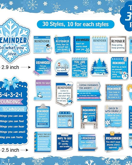300 Pcs Mental Health Stickers Holiday Positive Affirmation Decor Inspirational Motivational Encouraging Care Quote Decals for Laptop Water Bottle Students Teens Adults(Winter)