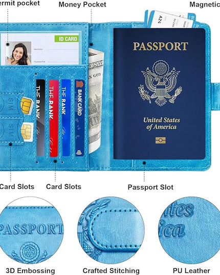 Herain Passport Holder for Travel Cruise Essentials, 2 Pcs Passport Cover Wallet Case Travel Gifts Women Men Family, RFID Passports Book Card Holders Travels Accessories Must Haves