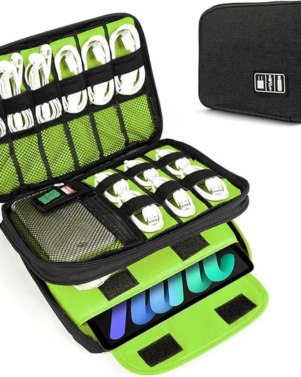 Luxtude Double Layer Cable Organizer Bag, Portable Cord Storage Case, Flat Electronic Organizer Travel Case, Portable Tech Bag for Cable/Cord Storage/iPad (up to 7.9")/Wall Charger/Electronics