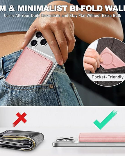 TUCCH for Magsafe Wallet, 6 Card Holders with [ID Window] [RFID Blocking] for iPhone 17/16/15/14/13/12/Pro/Pro Max/Air/Plus Series, PU Leather Magnetic Card Wallet for Men Women, Rose Gold