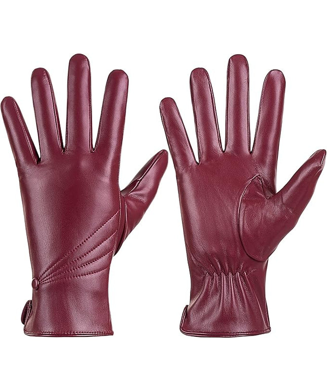 Winter Leather Gloves for Women, Warm Touchscreen Driving Texting Cashmere Lined Gloves…