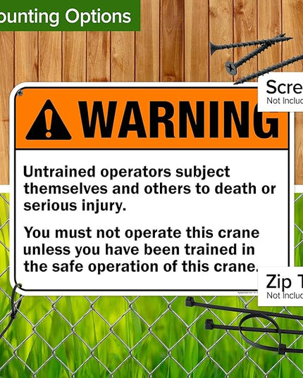 Warning Untrained Operators Subject Themselves And Others To Death Sign, 18x24 Inches, 55 mil thick HDPS (high density polystyrene), Made in USA by My Sign Center