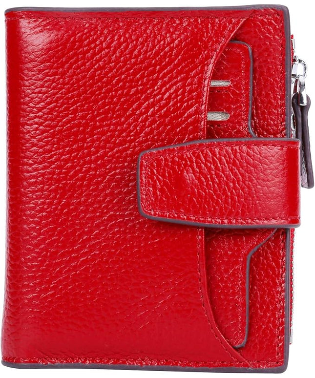 AINIMOER Women's RFID Blocking Leather Small Compact Bi-fold Zipper Pocket Wallet Card Case Purse with id Window