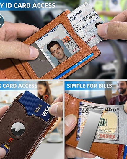 miyozi Airtag Wallet for Men,with Money Clip 11 Cards Slim Front Pocket Leather RFID Blocking Wallet with Gift Box
