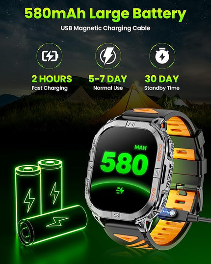 Military Smart Watch for Men Built-in GPS with LED Flashlight Compass, 2.13" AMOLED Tactical Smart Watches with Answer/Make Calls, 3ATM Waterproof Fitness Tracker for iPhone Android (Black)