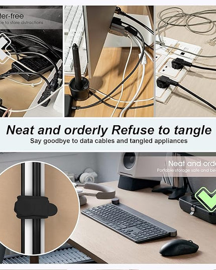 Nearockle Silicone Cable Ties Cord Organizer for Cable Management, 20Pcs 3" and 4.5" Reusable Cable Organizer Electronic Accessories for Home, Office, Kitchen, School, Travel (Black)
