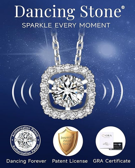 MomentWish Floating Necklace for Women, 0.5/1 Carat Dancing Moissanite Necklace for Her 925 Sterling Silver Pendant Anniversary Birthday Christmas Gift for Wife Mom Girlfriend