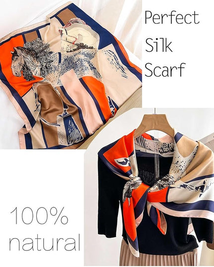 kcctoo 27.5" Mulberry Silk Feeling Head Scarf Women's Fashion Square Neck Satin Scarfs for Bag Hair Scarves Gift