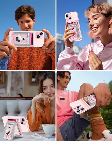 For Magsafe Wallet with Airtag Holder, Strong Magnetic Wallet for iPhone 17/16/15/14/13/12 Series, for iPhone Walletwith Adjustable Stand, ID Window, 4 Card Slots, 10 Cards Holder, Vegan Leather, Pink