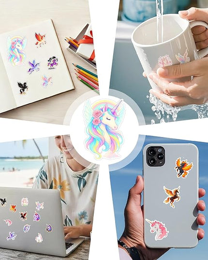 100 PCS Unicorns Stickers Pack – Cute Funny Animal Vinyl Decals for Laptop, Water Bottle, Scrapbook, Car, Hard Hat – Gift for Teens, Adults, Christmas Birthday Unicorn Wall Decorative 9 Sheets