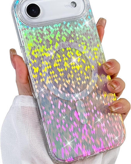 Glitter Case for iPhone Air Case for Women Girls [Compatible with Magsafe] Clear Cute Girly Aesthetic Colorful Iridescent Rainbow Sparkly Sparkle Bling Magnetic Protective Phone Cover