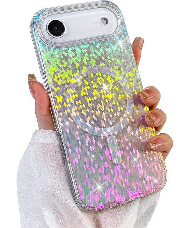 Glitter Case for iPhone Air Case for Women Girls [Compatible with Magsafe] Clear Cute Girly Aesthetic Colorful Iridescent Rainbow Sparkly Sparkle Bling Magnetic Protective Phone Cover