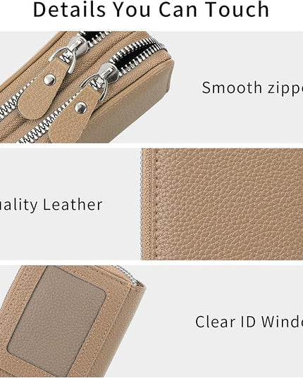 RNIEGA Credit Card Holder Wallet RFID Blocking Leather Small Wallet for Women Double Zipper Wallet with ID Window