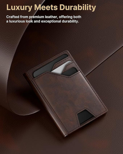 typecase Leather Wallet for Men Card Holder: Premium Genuine Leather, RFID Blocking, Slim, Minimalist, Front Pocket - 15 Cards Capacity | ID Window | Money Clip (Deep Brown)