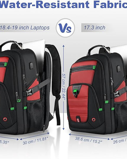 Z-MGKISS 18.4-19 Inch Extra Large Laptop Backpack, Travel Backpack for Men & Women, School Rucksack Bag with USB Charging Port and Multiple Compartments, Business Work College Daypack, Red
