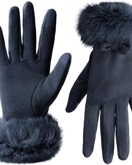 Vagasi Women Touch Screen Gloves, Fleece Lined Winter Gloves for Ladies, Thermal Suede Gloves Fur Cuff for Girls Gifts