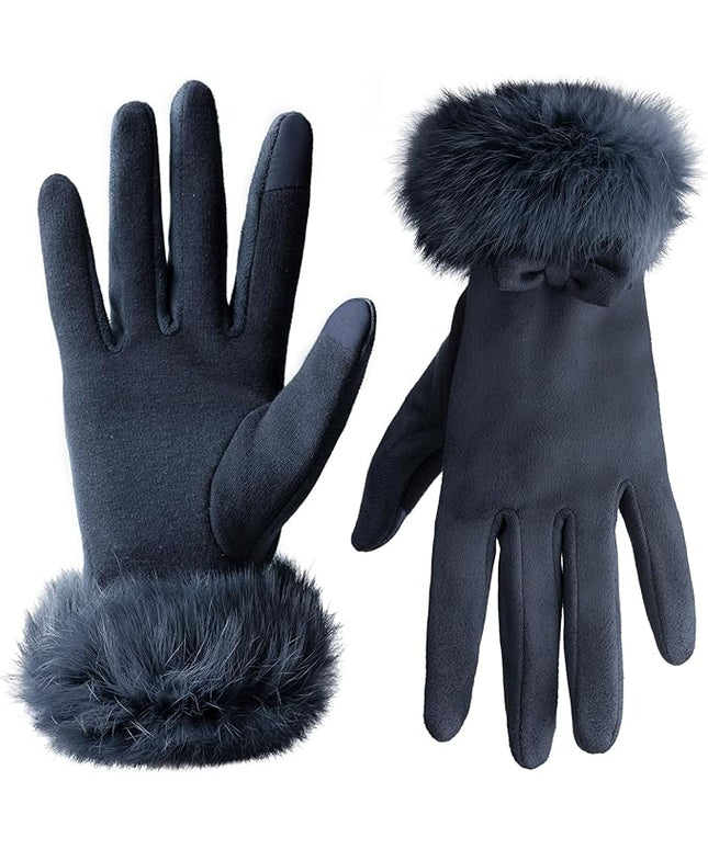 Vagasi Women Touch Screen Gloves, Fleece Lined Winter Gloves for Ladies, Thermal Suede Gloves Fur Cuff for Girls Gifts