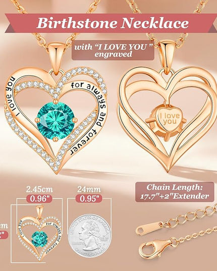 CDE Forever Love Heart Necklaces for Women, Wedding Anniversary, Birthday Mothers Day Christmas Day Gifts for Mom, Mother, Wife, friend, S925 Silver Jewelry with Birthstone Pendant
