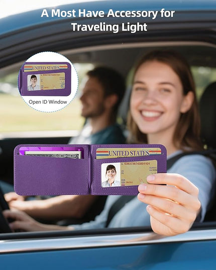 Phone Wallet Stick On, Upgraded Phone Wallet with Adjustable Stand, Open ID Window, 8-Card Holder, Stronger 3M Adhesive Credit Card Holder for Back of Phone Case, iPhone, Samsung and Android, Purple