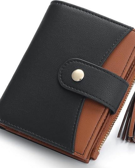 yiijay Small Wallet for Women RFID Blocking Tassle Bifold Slim Thin Leather Wallet Credit Card Holder Wallet Ladies Mini Wallet with Zipper Pocket