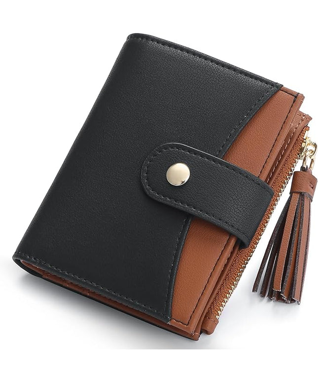 yiijay Small Wallet for Women RFID Blocking Tassle Bifold Slim Thin Leather Wallet Credit Card Holder Wallet Ladies Mini Wallet with Zipper Pocket