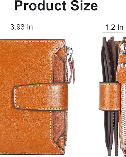Lavemi Small Compact Women Wallet RFID Blocking Genuine Leather Bifold Purse with ID Windows