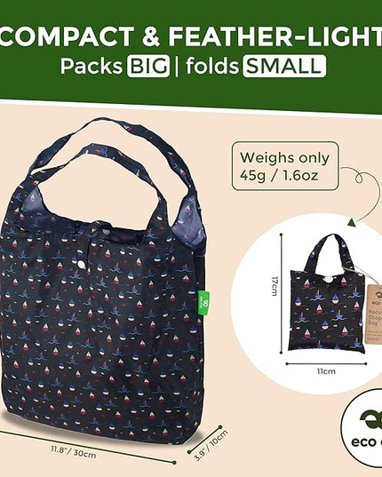 ECO CHIC Foldable Reusable Grocery Bags - Lightweight, Recycled & Reusable Shopping Bag - Waterproof Packable Tote