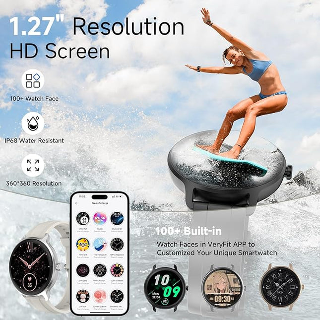 Smart Watches for Women Men 1.27" HD Fitness Tracker with Heart Rate/Sleep/Step/SpO2 Monitor, IP68 Waterproof Watch for Android iOS (White)
