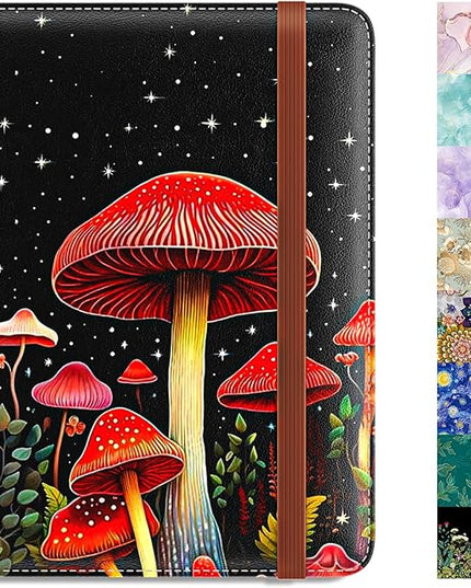 Rimilak Passport Holder, RFID Blocking Passport Cover Wallet Travel Essentials, Leather Travel Air Ticket Documents Organizer Protector for Women and Men, Red Mushroom