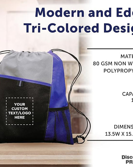 DISCOUNT PROMOS Custom Non-Woven Drawstring Backpacks Set of 10/50/100, Personalized Bulk Pack