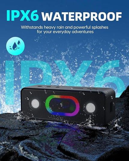Bluetooth Speaker & Valentines Day Gifts for Him: Portable Wireless, IPX6 Waterproof, 16W HD Sound, 24H Playtime, TWS Pairing, LED Lights, for Home/Outdoors/Beach, Birthday Gifts for Men/Women, Black