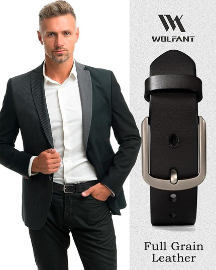 WOLFANT 1.5" Top Full Grain Leather Belt for Men in Gift Box,100% Italian Real Solid Leather