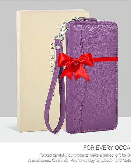 Oak Leathers Purple Leather Wallet for Women - RFID Womens Wallet Clutch with 8 Credit Card Holder, Coin Pocket, Gift for Women’s