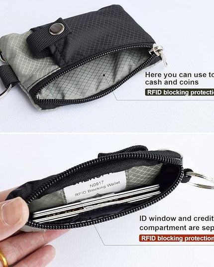 Minimalist RFID Blocking Small Wallet with ID Window,WaterResistant Zip Id Case Wallet with Lanyard Keychain for Cards,Cash,Travel,Women,Men