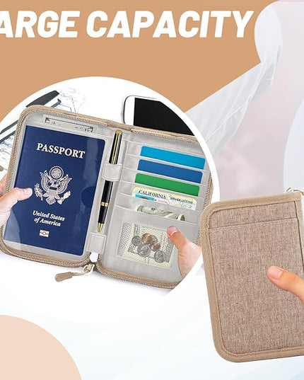 Passport Holder for Travel Essentials, RFID Blocking Protector Passport Wallets, Passport Document Organizer Case for Travel Must Have, Passport Book for Women, Couple, Family Cards, Tickets, ID, Cash