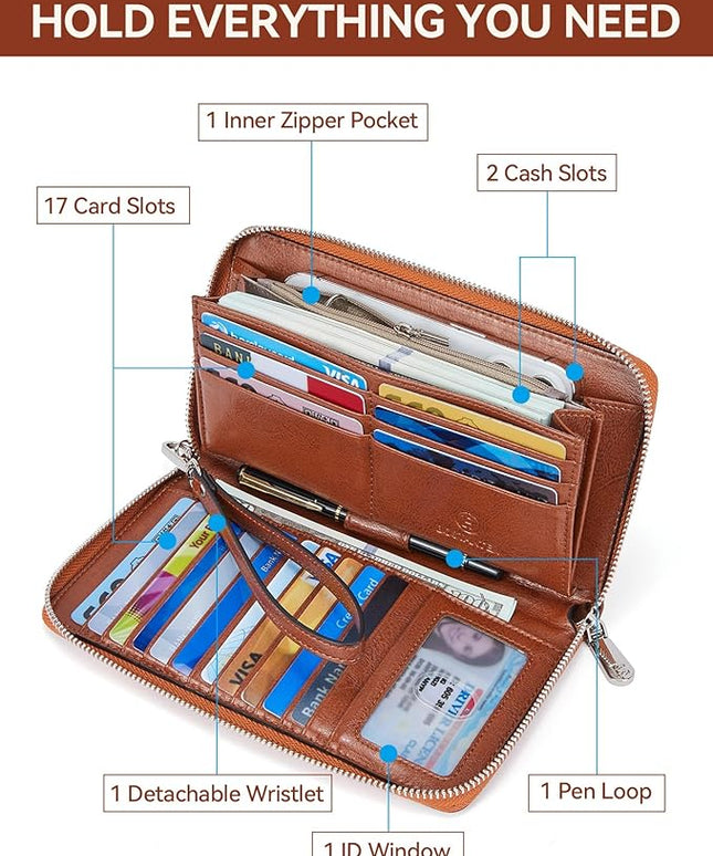 BOSTANTEN Leather Wallet for Women RFID Blocking Zip Around Credit Cards Holder Phone Clutch