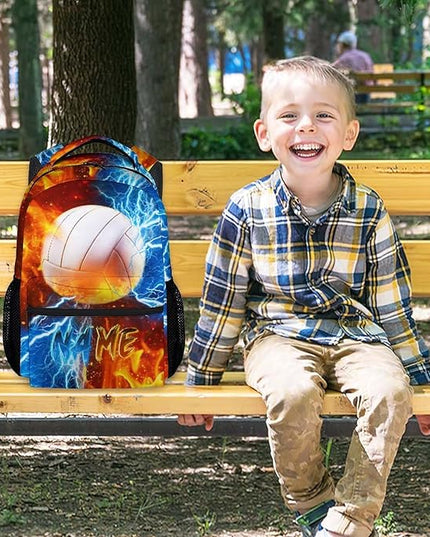 Boys Backpack for Kids Personalized Volleyball Schoolbag for Elementary Middle Primary, 17 Inch Durable Lightweight Bookbag