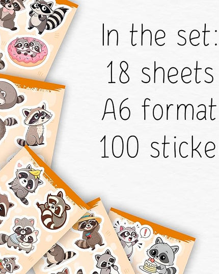 100Pcs Raccoon Stickers for Water Bottle, Laptop - Raccoon Gifts & Party Supplies - Gift for Women & Men