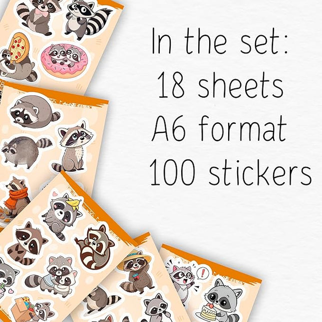 100Pcs Raccoon Stickers for Water Bottle, Laptop - Raccoon Gifts & Party Supplies - Gift for Women & Men