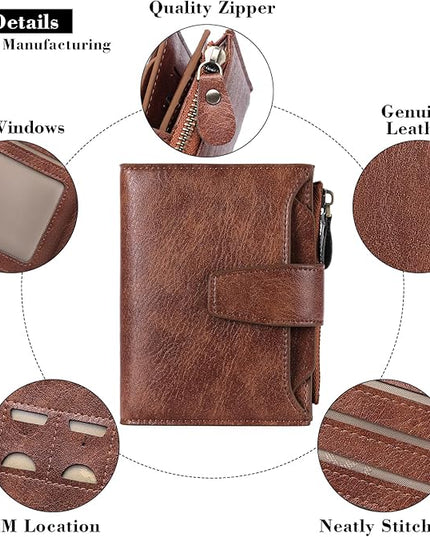 FALAN MULE Small Wallet for Women Leather Bifold Compact RFID Blocking Small Womens Wallet Purse