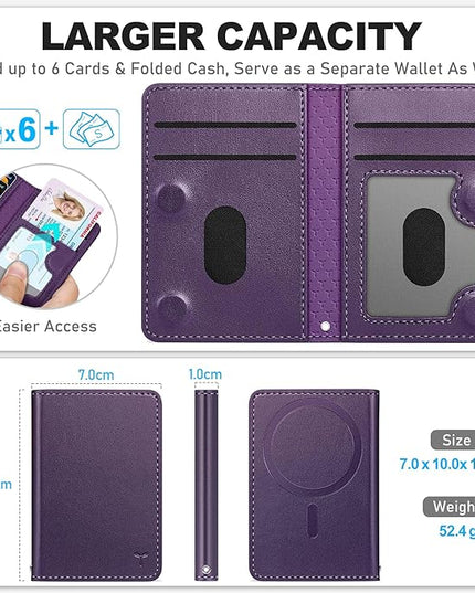TUCCH for Magsafe Wallet with 6 Card Holders, RFID Blocking [Clear ID Window] PU Leather Men Women Folio Magnetic Phone Wallet for iPhone 17/16/15/14/13/12/Plus/Air/Pro/Pro Max Series, Dark Purple