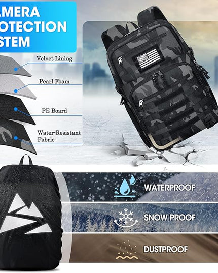 SDYSM Camera Backpack Bag Professional for DSLR/SLR Mirrorless Camera Waterproof 15.6 inch Tactical Camera Bags for Photographers with Rain Cover, Tripod Holder, Small Bag Photography Backpack Case