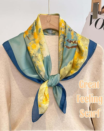 kcctoo 27.5" Mulberry Silk Feeling Head Scarf Women's Fashion Square Neck Satin Scarfs for Bag Hair Scarves Gift