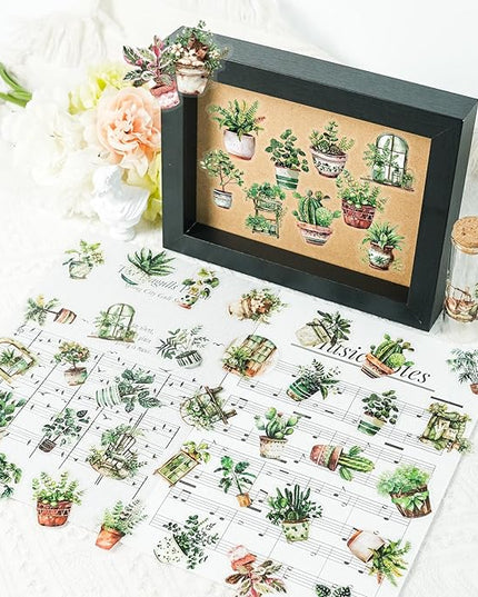 100PCS Green Plant Transparent Stickers,Potted Plant Floral Decals Stickers for Scrapbook Laptop Water Bottles Phone Guitar Decals for Adults (Green Plants)