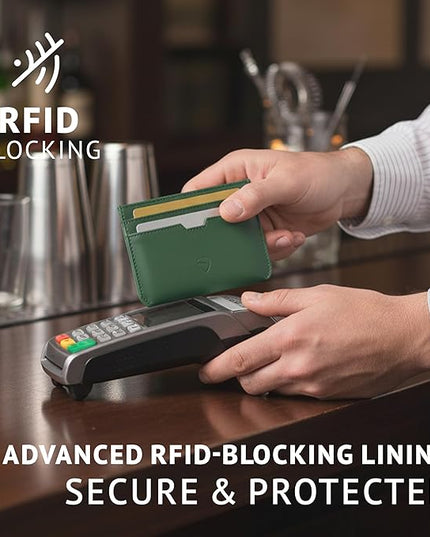 Vaultskin MOORGATE Slim Card Holder - Minimalist Leather Wallet, RFID Blocking Sleeve, Fits Front Pocket, for Men and Women