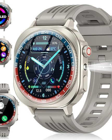 Smart Watch (Answer/Make Call), 1.43" AMOLED-3D Military Smartwatch for Men Women, Flashlight/130+ Sports/60 Days, Heart Rate/Sleep Monitor, IP68 Waterproof Fitness Activity Tracker for Android iOS