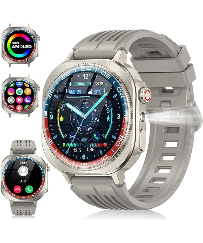 Smart Watch (Answer/Make Call), 1.43" AMOLED-3D Military Smartwatch for Men Women, Flashlight/130+ Sports/60 Days, Heart Rate/Sleep Monitor, IP68 Waterproof Fitness Activity Tracker for Android iOS