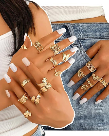 KISS WIFE Goldenen Silvery Black Kunckle Rings Set for Women, Dainty Simple Trendy Cute Stackable Finger Rings Pack, Perfect for Stacking Layering on Thumb and Knuckle, Mixed Size, Jewelry Gift